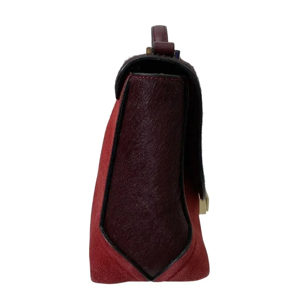 Kate Spade Red Plum Bordeaux Keran Miro Street Calfhair fur Leather Satchel $398